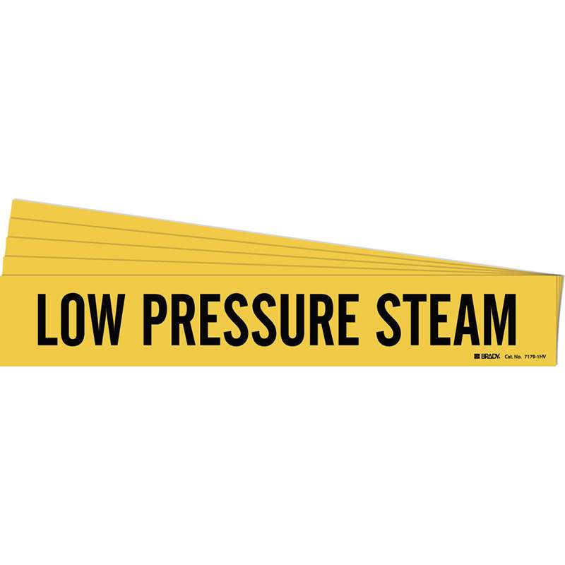 LOW PRESSURE STEAM Pipe Marker Style 1HV Black on Yellow 1 per Card, 5 PK