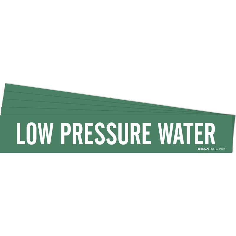 LOW PRESSURE WATER Pipe Marker Style 1 White on Green 1 per Card, 5 PK