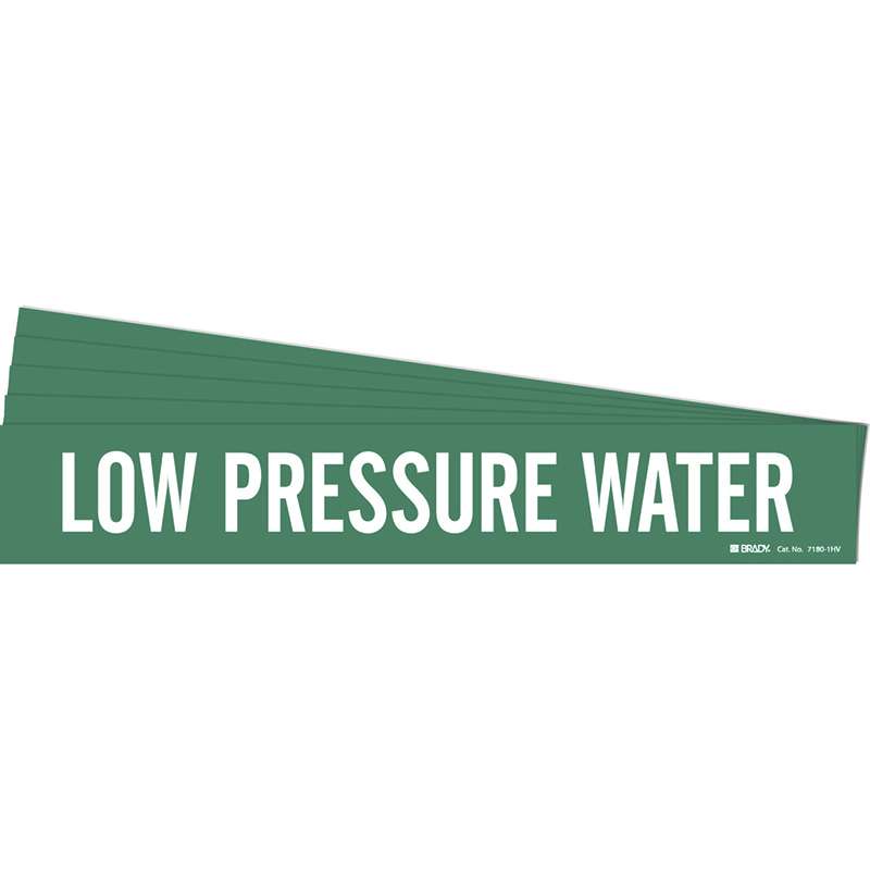 LOW PRESSURE WATER Pipe Marker Style 1HV White on Green 1 per Card, 5 PK
