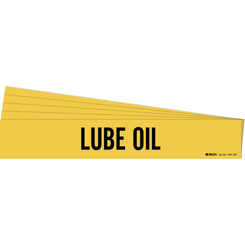 LUBE OIL Pipe Marker Style 1HV Black on Yellow 1 per Card, 5 PK