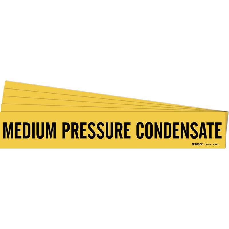 MEDIUM PRESSURE CONDENSATE Pipe Marker Style 1 Black on Yellow 1 per Card, 5 PK