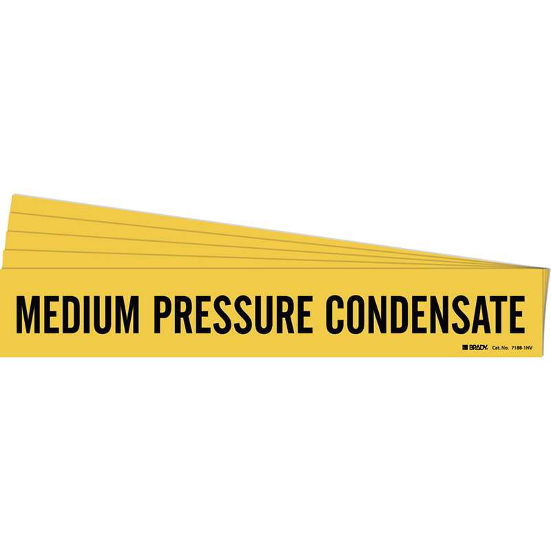 MEDIUM PRESSURE CONDENSATE Pipe Marker Style 1HV BK on YL 1 per Card, 5 PK