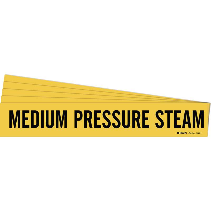 MEDIUM PRESSURE STEAM Pipe Marker Style 1 Black on Yellow 1 per Card, 5 PK