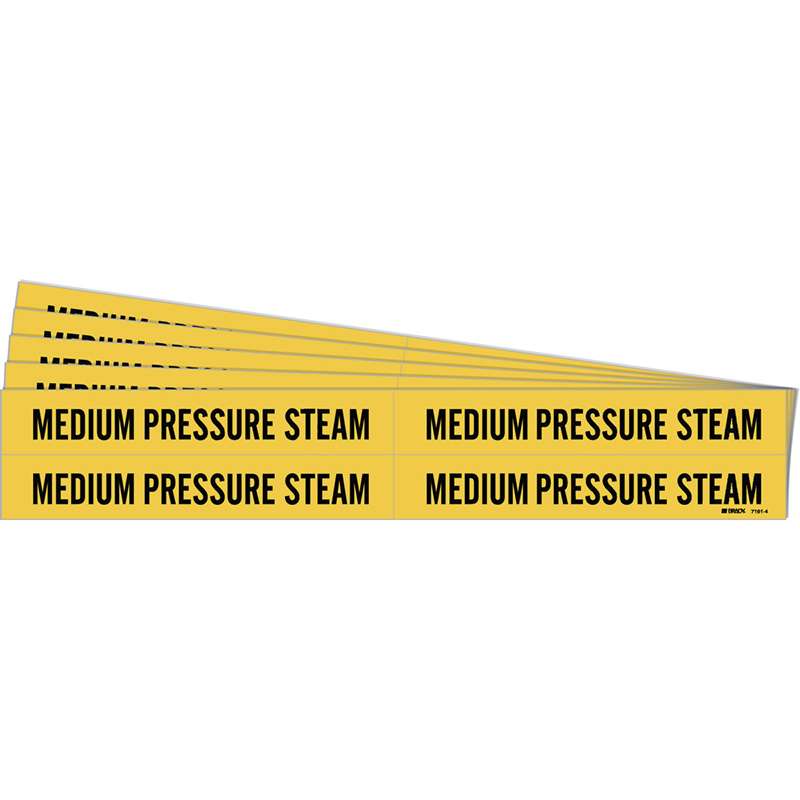 MEDIUM PRESSURE STEAM Pipe Marker Style 4 Black on Yellow 4 per Card, 5 PK