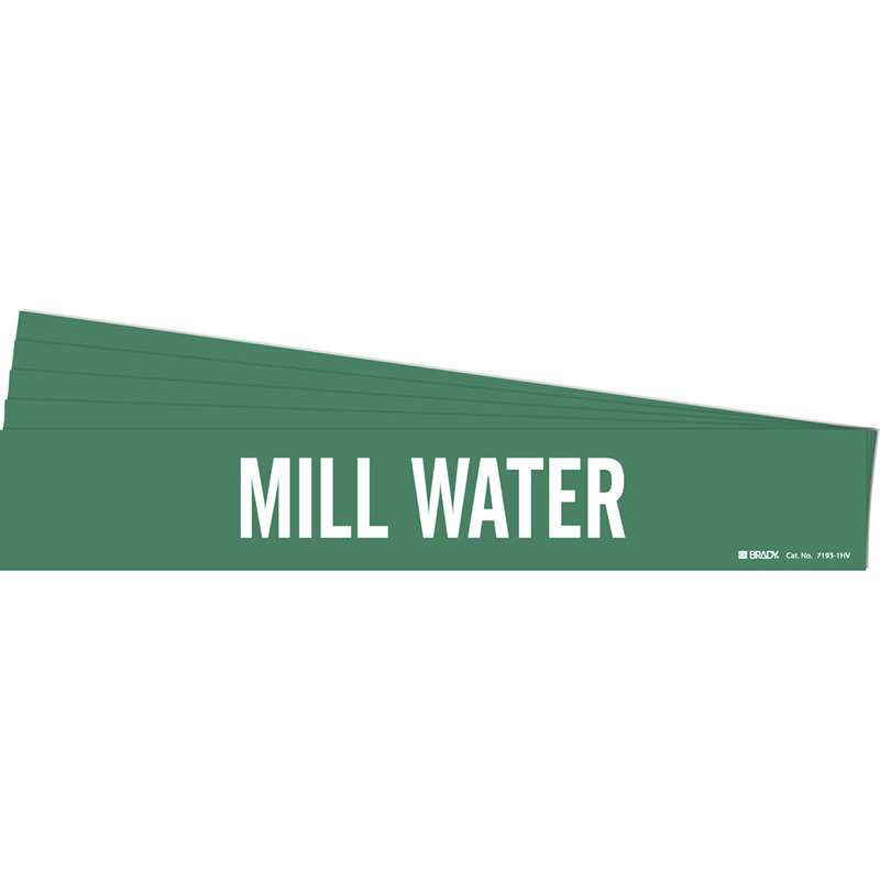 MILL WATER Pipe Marker Style 1HV White on Green 1 per Card, 5 PK