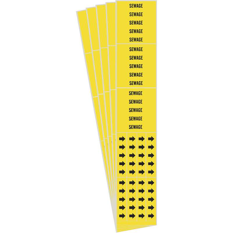 SEWAGE Pipe Marker Style 3C with Arrows Black on Yellow 3 per Card, 5 PK