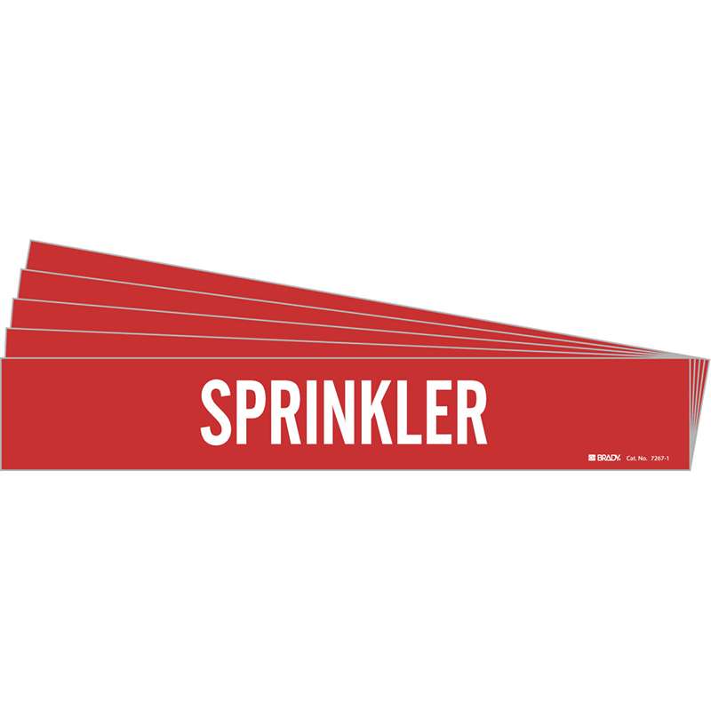 SPRINKLER Pipe Marker Style 1 White on Red 1 per Card, 5 PK