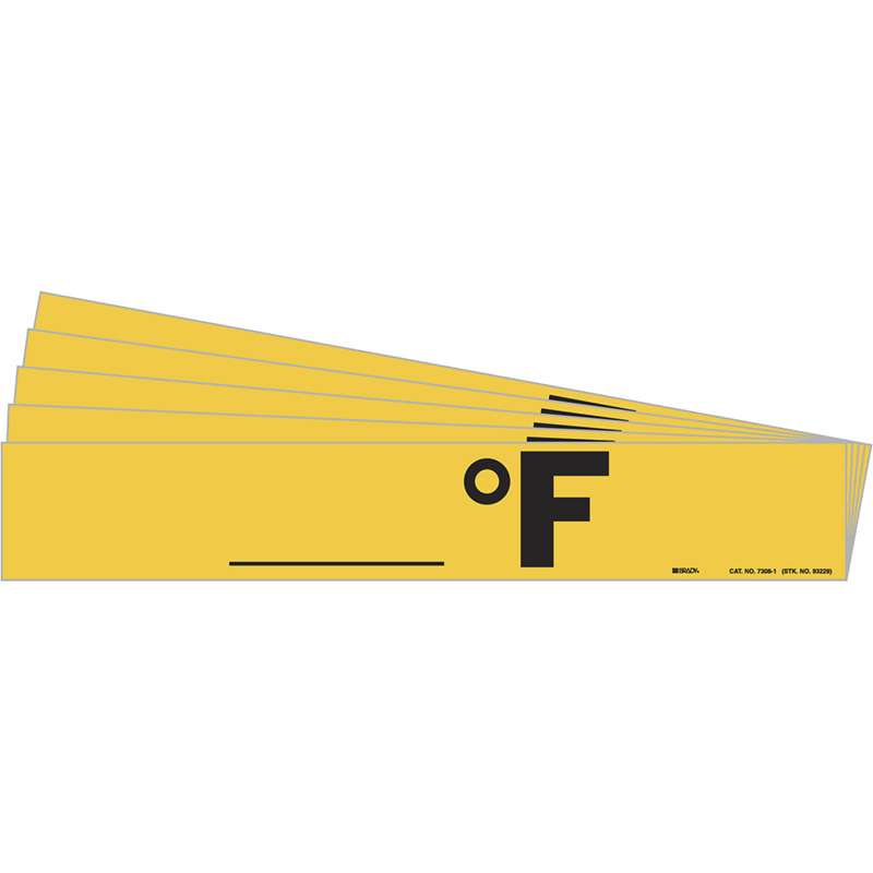 Degrees F Pipe Marker Style 1 Black on Yellow 1 per Card, 5 PK