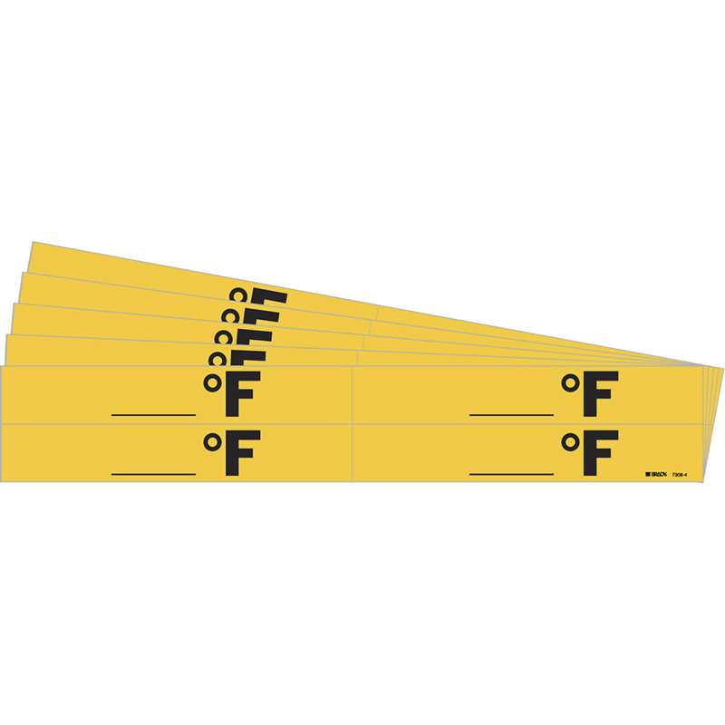 Degrees F Pipe Marker Style 4 Black on Yellow 4 per Card, 5 PK