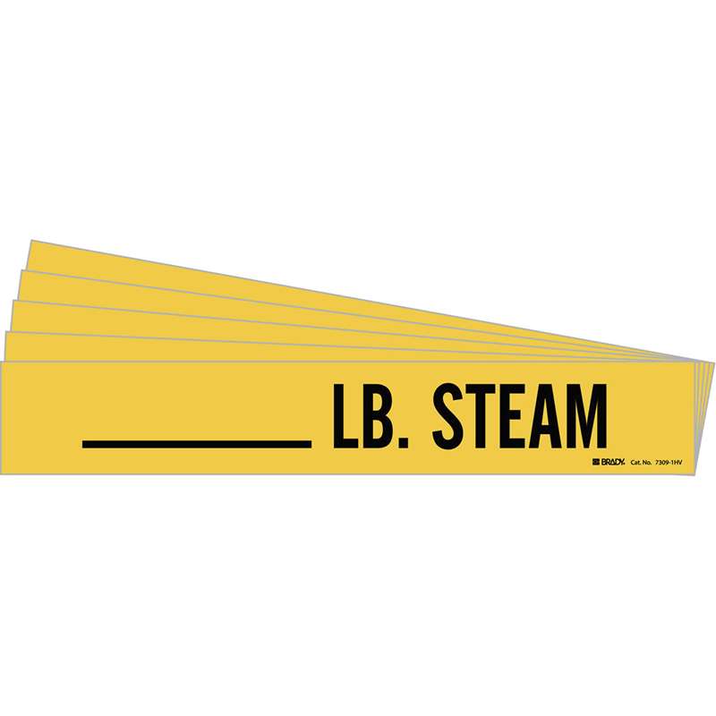 LB. STEAM Pipe Marker Style 1HV Black on Yellow 1 per Card, 5 PK