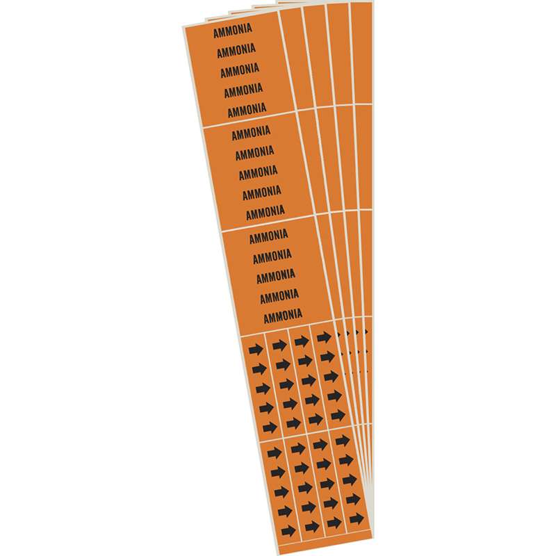 AMMONIA Pipe Marker Style 3C with Arrows Black on Orange 3 per Card, 5 PK