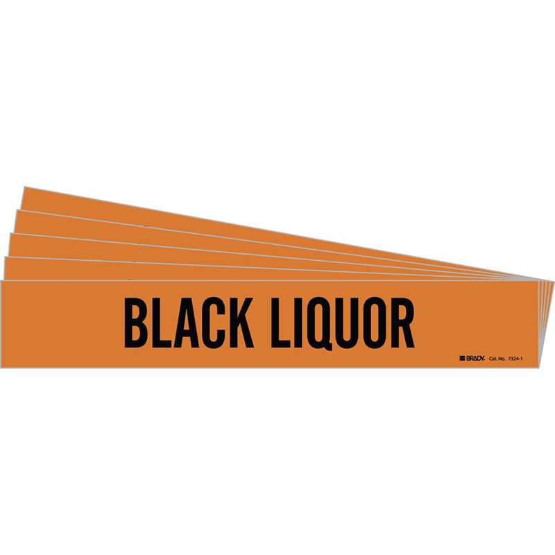 BLACK LIQUOR Pipe Marker Style 1 Black on Orange 1 per Card, 5 PK