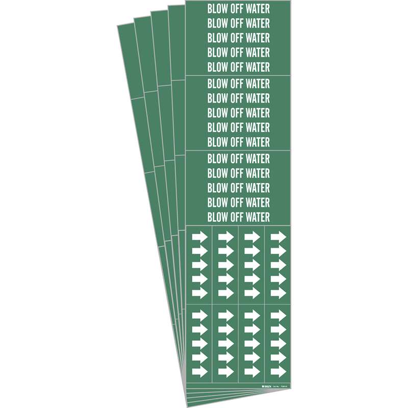BLOW OFF WATER Pipe Marker Style 3C with Arrows White on Green 3 per Card, 5 PK