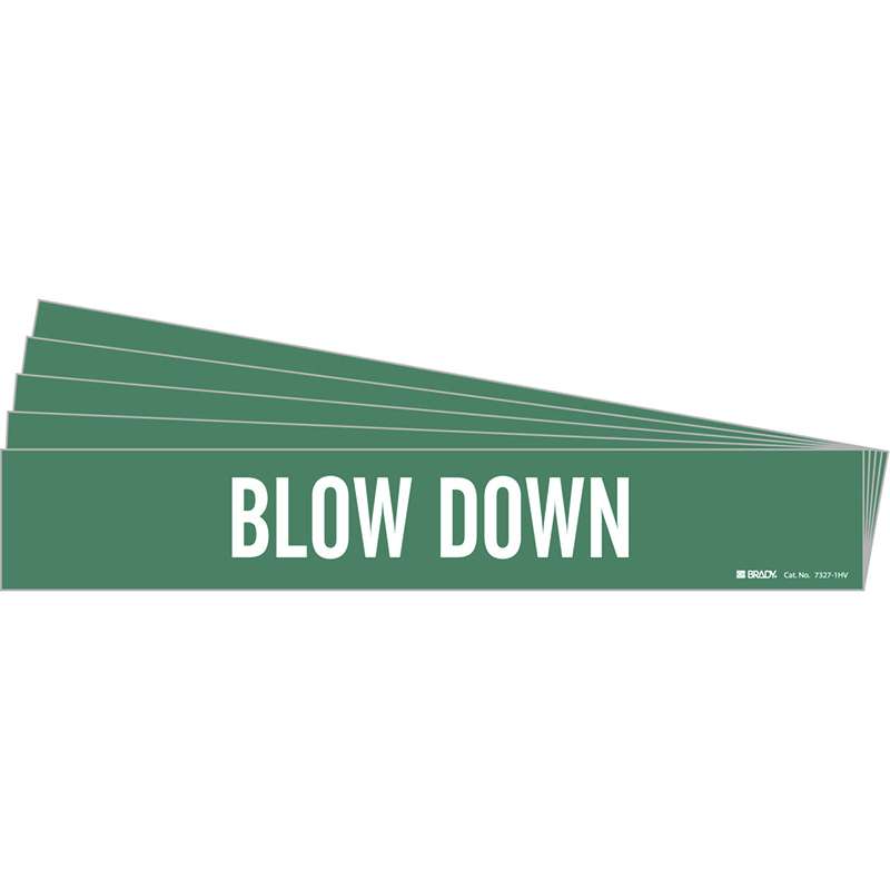 BLOW DOWN Pipe Marker Style 1HV White on Green 1 per Card, 5 PK