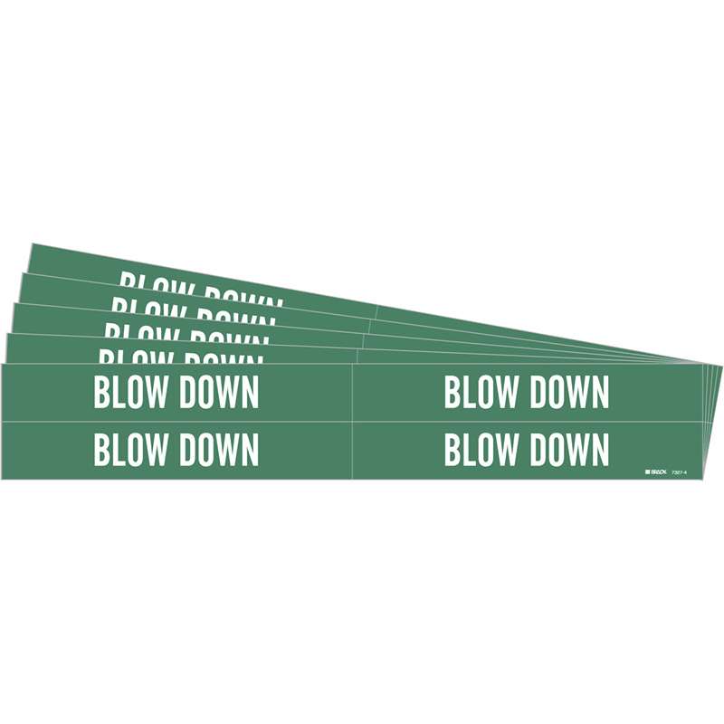 BLOW DOWN Pipe Marker Style 4 White on Green 4 per Card, 5 PK