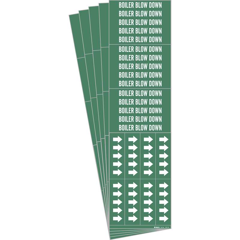 BOILER BLOW DOWN Pipe Marker Style 3C Arrows White on Green 3 per Card, 5 PK