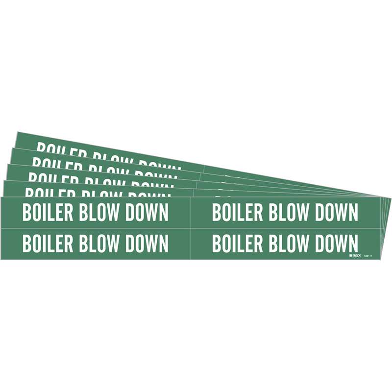 BOILER BLOW DOWN Pipe Marker Style 4 White on Green 4 per Card, 5 PK