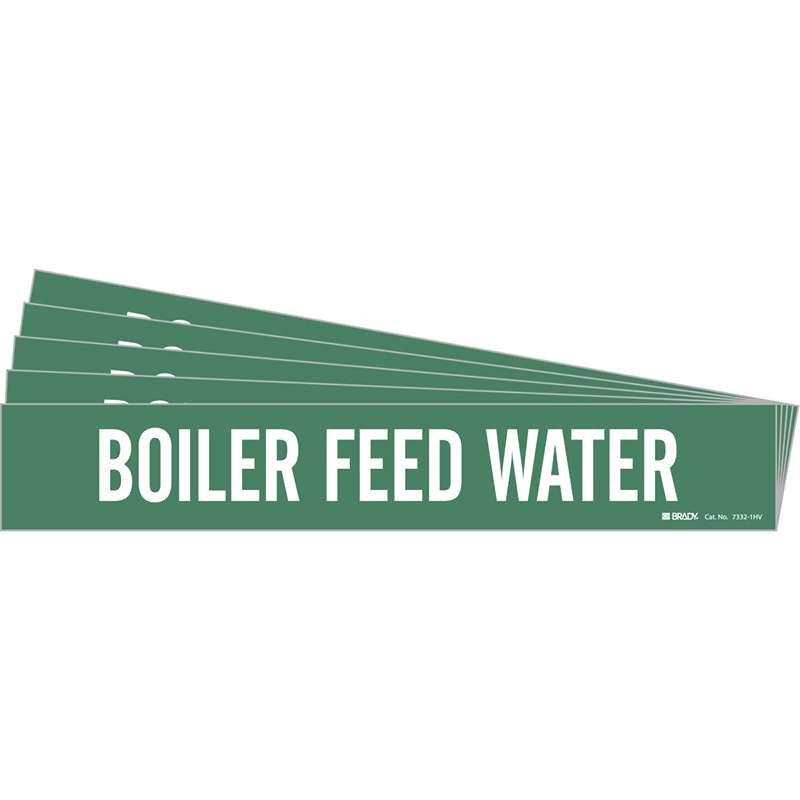 BOILER FEED WATER Pipe Marker Style 1HV White on Green 1 per Card, 5 PK