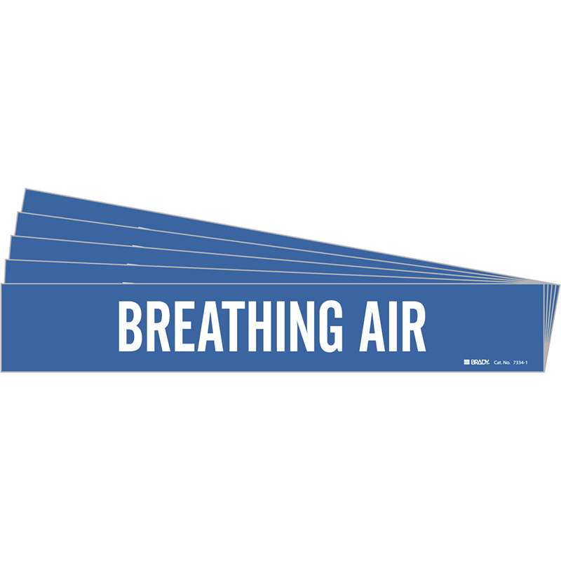 BREATHING AIR Pipe Marker Style 1 White on Blue 1 per Card, 5 PK