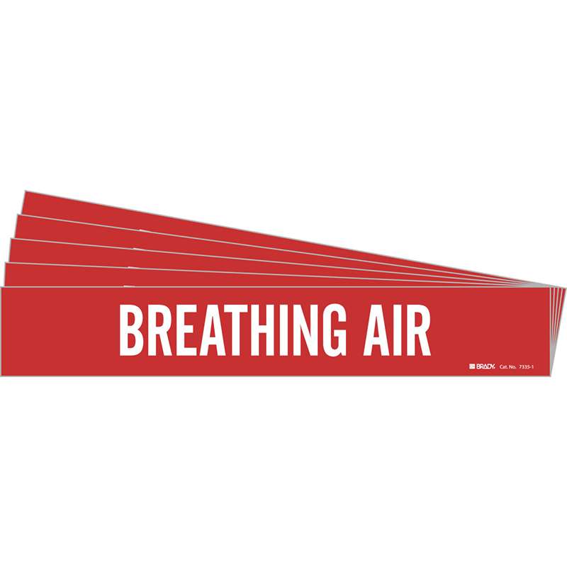 BREATHING AIR Pipe Marker Style 1 White on Red 1 per Card, 5 PK