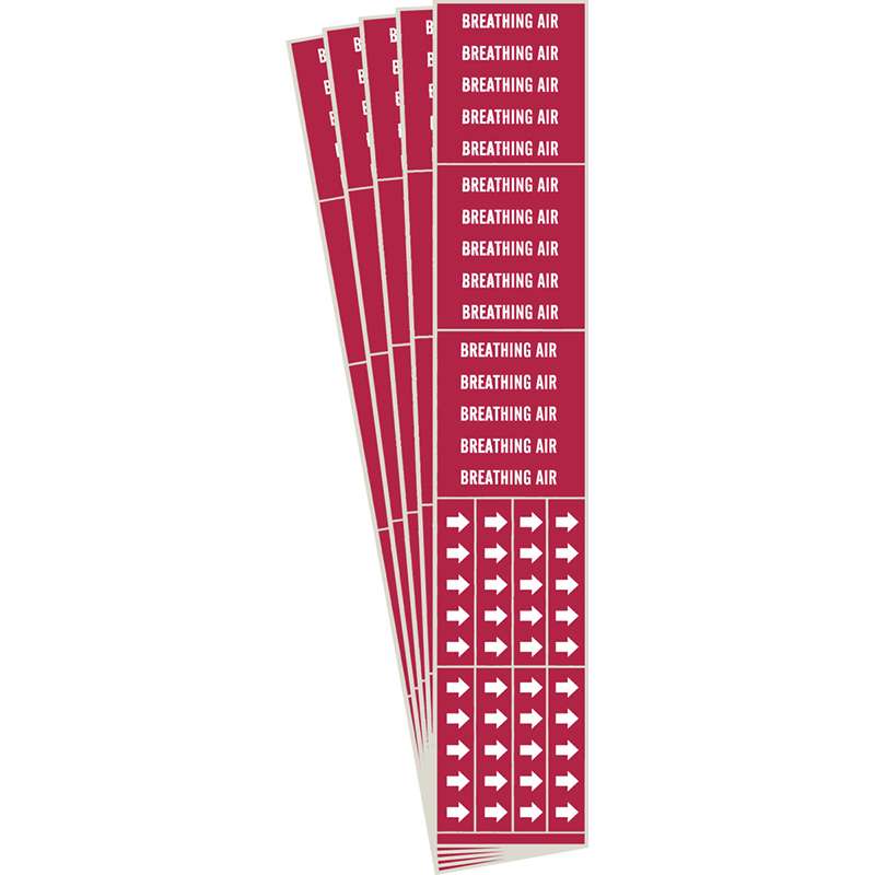 BREATHING AIR Pipe Marker Style 3C with Arrows White on Red 3 per Card, 5 PK