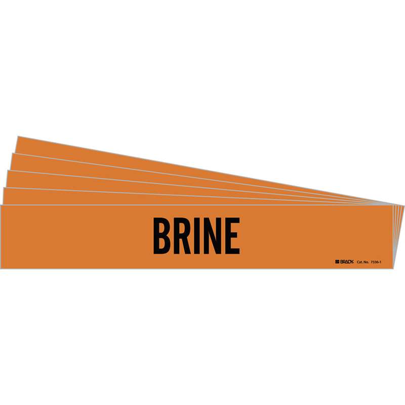 BRINE Pipe Marker Style 1 Black on Orange 1 per Card, 5 PK