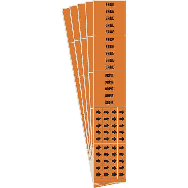 BRINE Pipe Marker Style 3C with Arrows Black on Orange 3 per Card, 5 PK