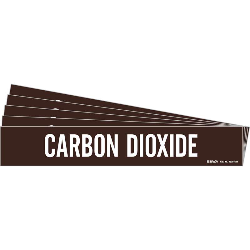 CARBON DIOXIDE Pipe Marker Style 1HV White on Brown 1 per Card, 5 PK