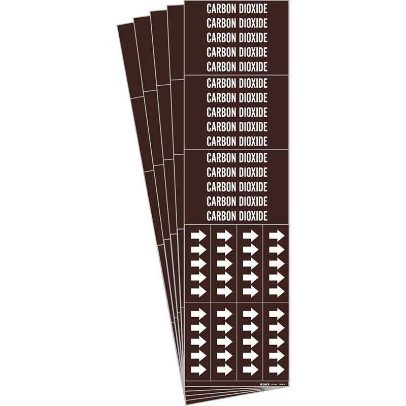 CARBON DIOXIDE Pipe Marker Style 3C Arrows Vinyl White on Brown 3 per Card, 5 PK