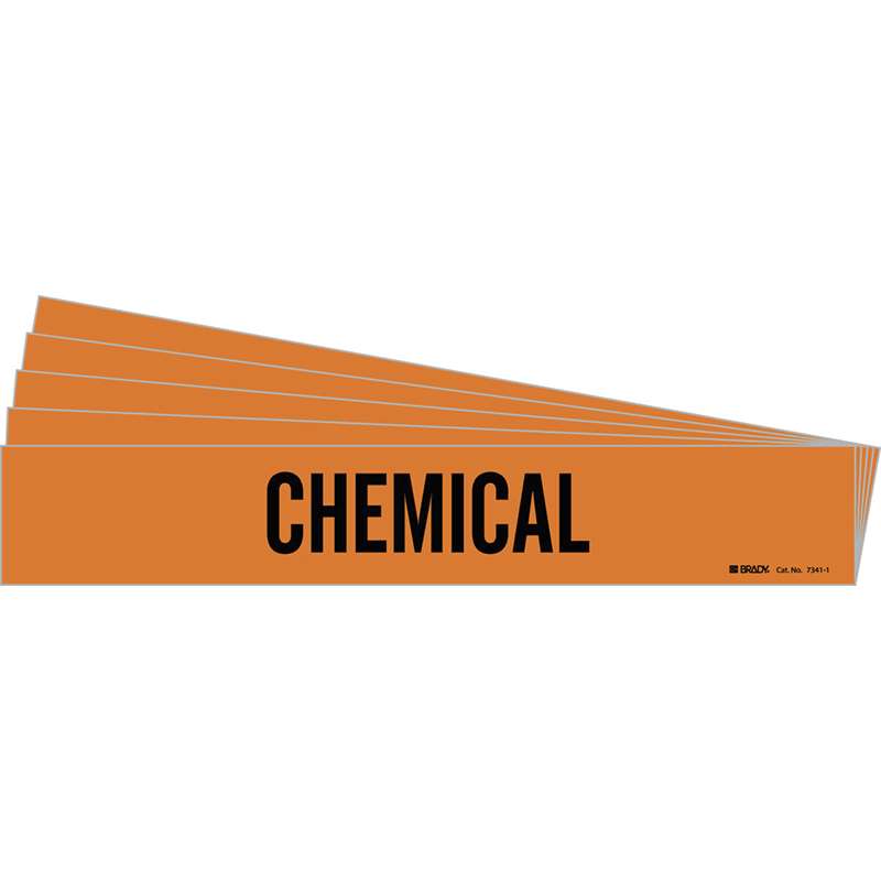 CHEMICAL Pipe Marker Style 1 Black on Orange 1 per Card, 5 PK