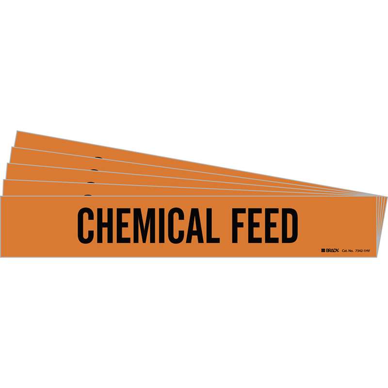 CHEMICAL FEED Pipe Marker Style 1HV Black on Orange 1 per Card, 5 PK