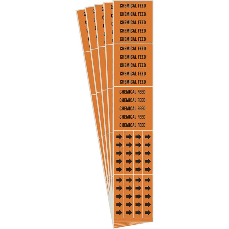 CHEMICAL FEED Pipe Marker Style 3C with Arrows Black on Orange 3 per Card, 5 PK