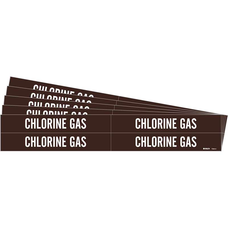 CHLORINE GAS Pipe Marker Style 4 White on Brown 4 per Card, 5 PK
