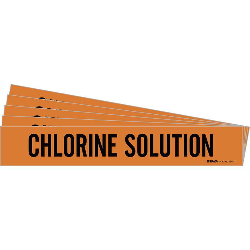 CHLORINE SOLUTION Pipe Marker Style 1 Black on Orange 1 per Card, 5 PK