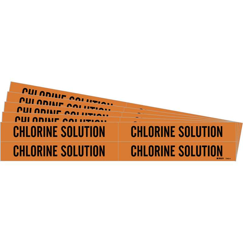 CHLORINE SOLUTION Pipe Marker Style 4 Black on Orange 4 per Card, 5 PK