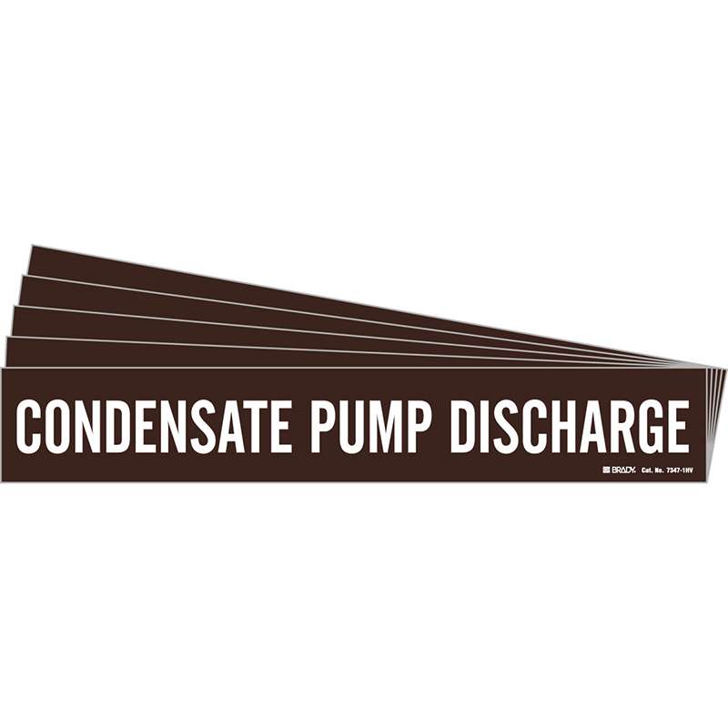 CONDENSATE PUMP DISCHARGE Pipe Marker Style 1HV White on Brown 1 per Card, 5 PK