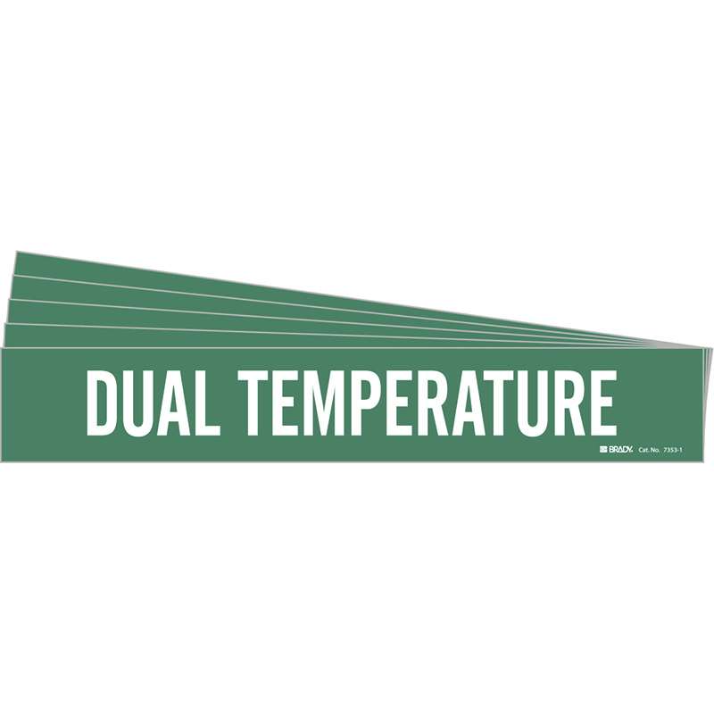 DUAL TEMPERATURE Pipe Marker Style 1 White on Green 1 per Card, 5 PK