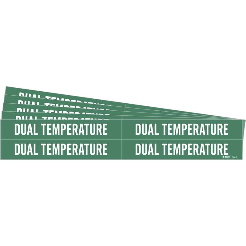 DUAL TEMPERATURE Pipe Marker Style 4 White on Green 4 per Card, 5 PK