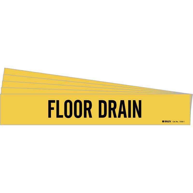 FLOOR DRAIN Pipe Marker Style 1 Black on Yellow 1 per Card, 5 PK
