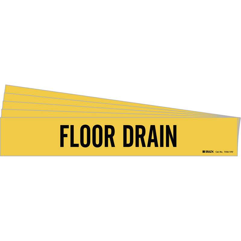 FLOOR DRAIN Pipe Marker Style 1HV Black on Yellow 1 per Card, 5 PK
