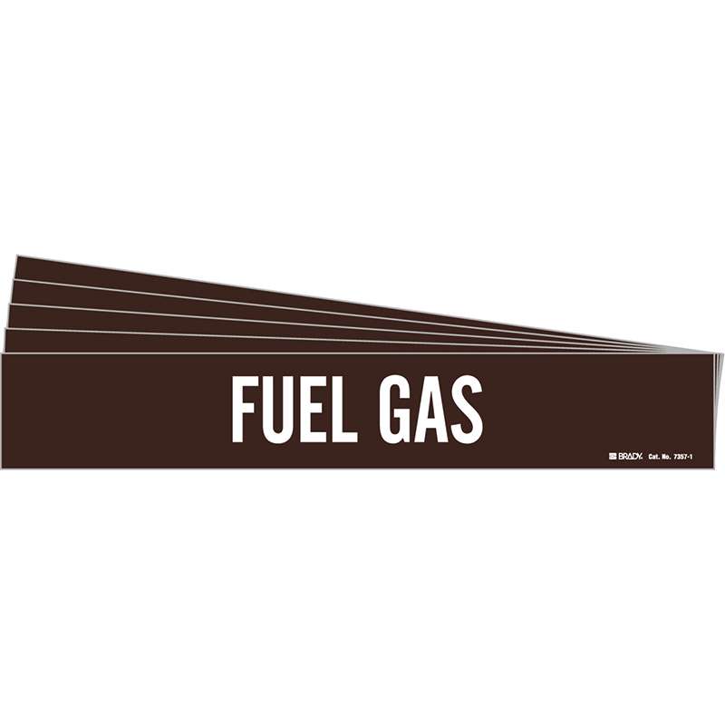 FUEL GAS Pipe Marker Style 1 White on Brown 1 per Card, 5 PK