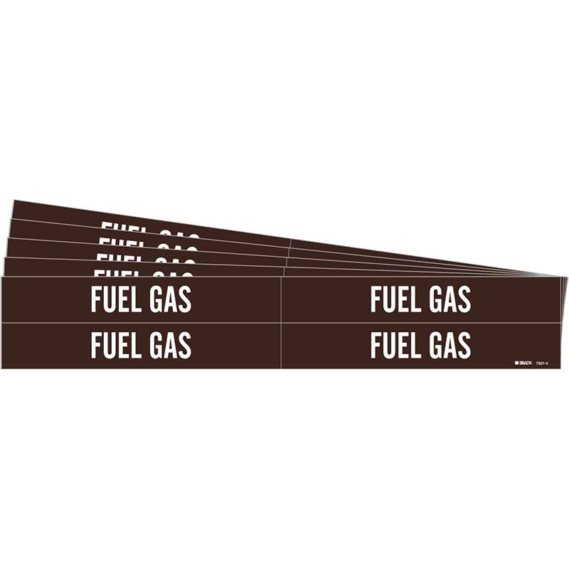 FUEL GAS Pipe Marker Style 4 White on Brown 4 per Card, 5 PK