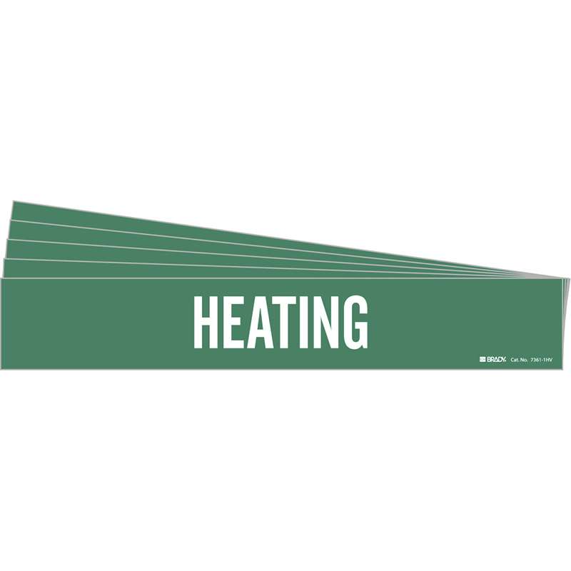 HEATING Pipe Marker Style 1HV White on Green 1 per Card, 5 PK