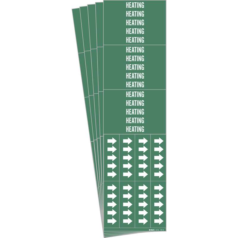 HEATING Pipe Marker Style 3C with Arrows White on Green 3 per Card, 5 PK