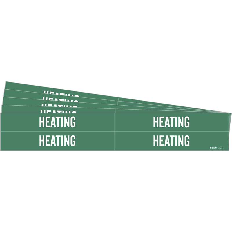 HEATING Pipe Marker Style 4 White on Green 4 per Card, 5 PK