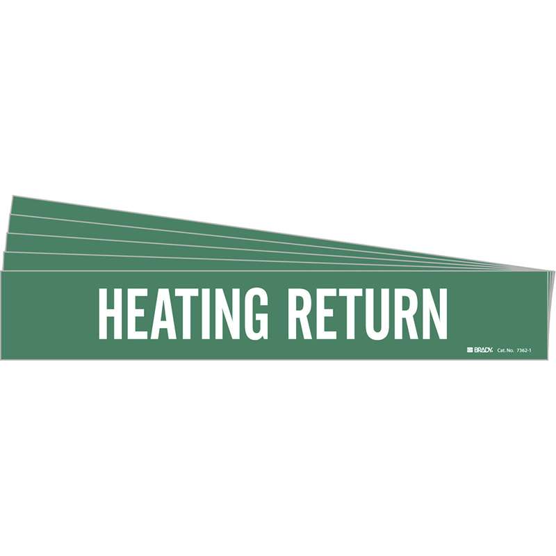 HEATING RETURN Pipe Marker Style 1 White on Green 1 per Card, 5 PK