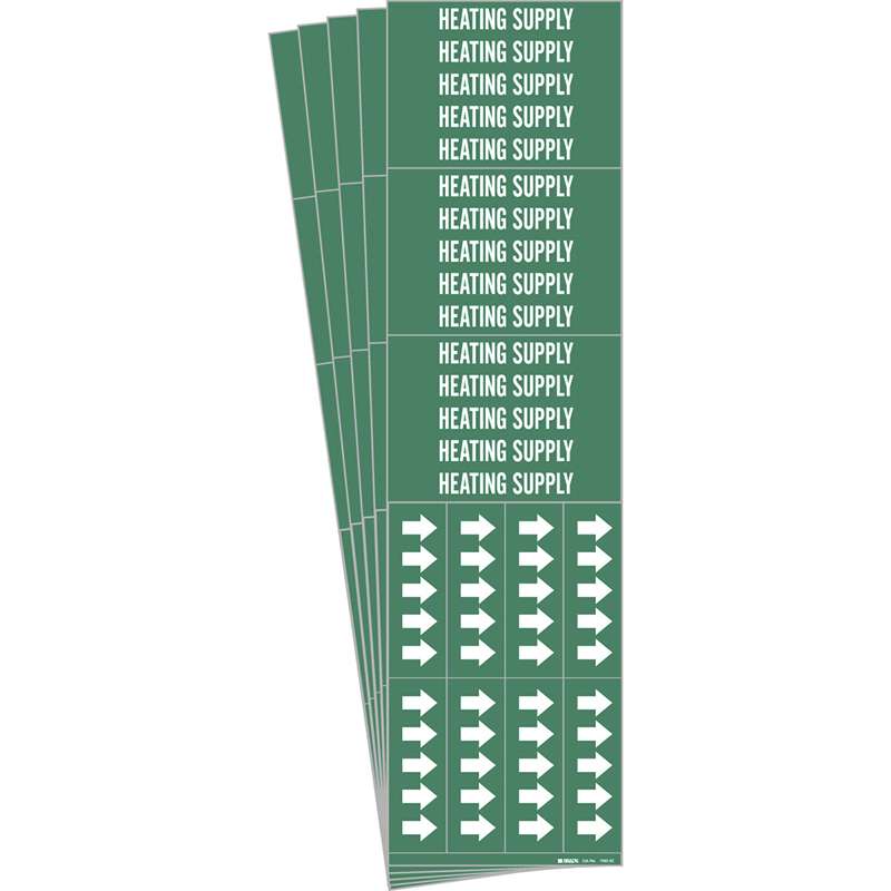 HEATING SUPPLY Pipe Marker Style 3C with Arrows White on Green 3 per Card, 5 PK