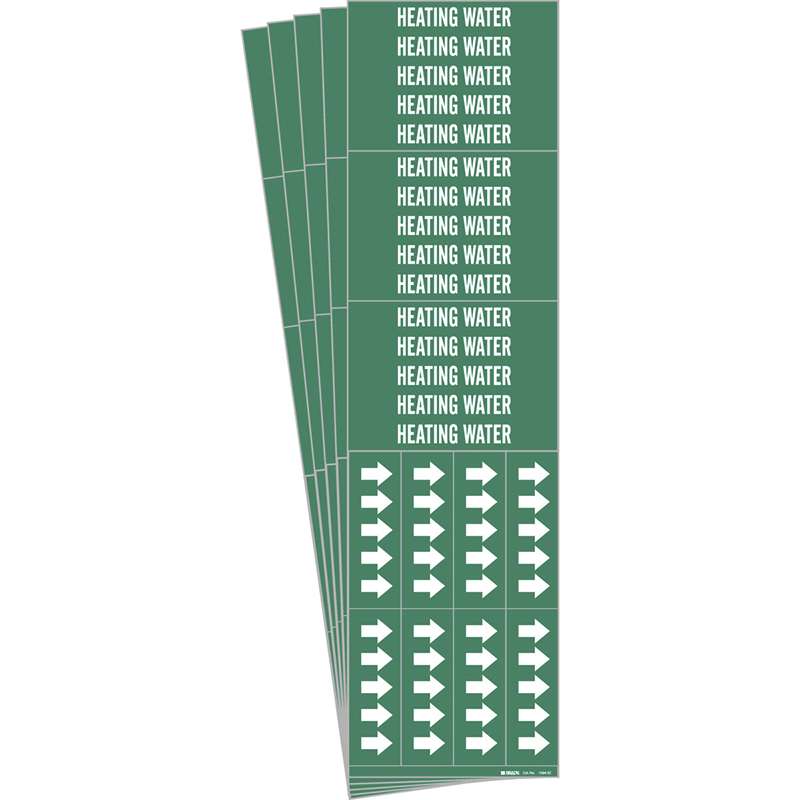 HEATING WATER Pipe Marker Style 3C with Arrows White on Green 3 per Card, 5 PK