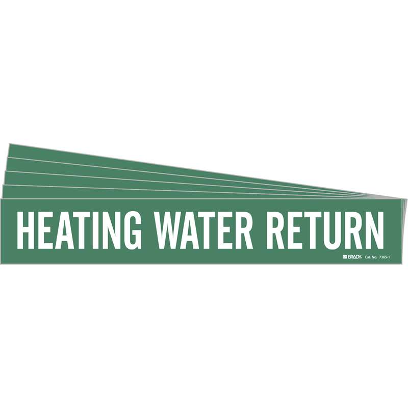 HEATING WATER RETURN Pipe Marker Style 1 White on Green 1 per Card, 5 PK