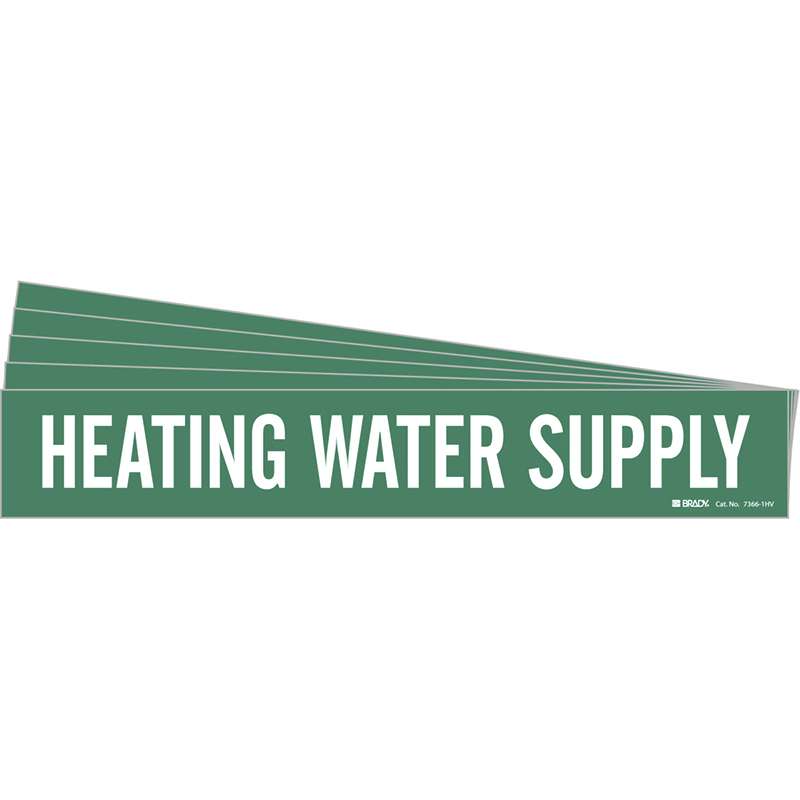 HEATING WATER SUPPLY Pipe Marker Style 1HV White on Green 1 per Card, 5 PK